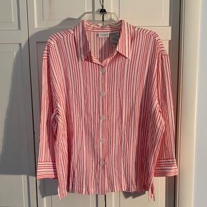 White Stag Pink & White Striped Button Down Shirt EUC